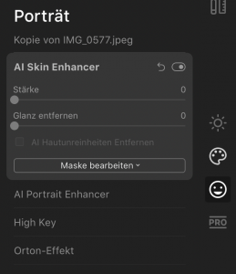 AI Skin Enhancer Glanz entfernen